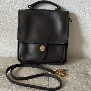Coach Dark Leather Crossbody with Gold Accents